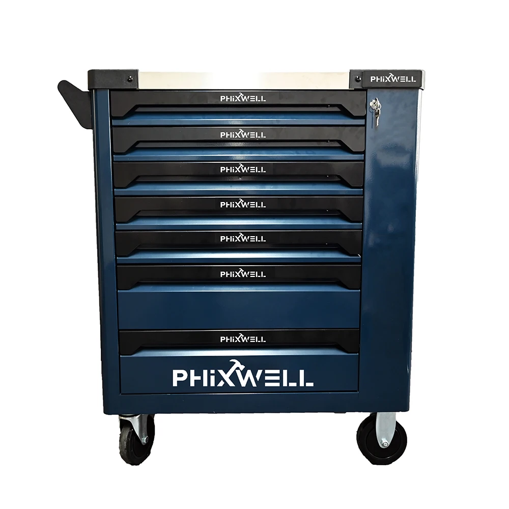 Workshop Trolley 7 Drawers Metal Tool Cabinet Side Sliding Door With Hand Tool Set Tool Chest