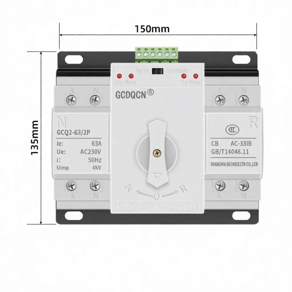 GCDQCN Mini Automatic Changeover Switch Dual Power Selector For Residential Grid Solar System Phase Voltage Protection Device Un