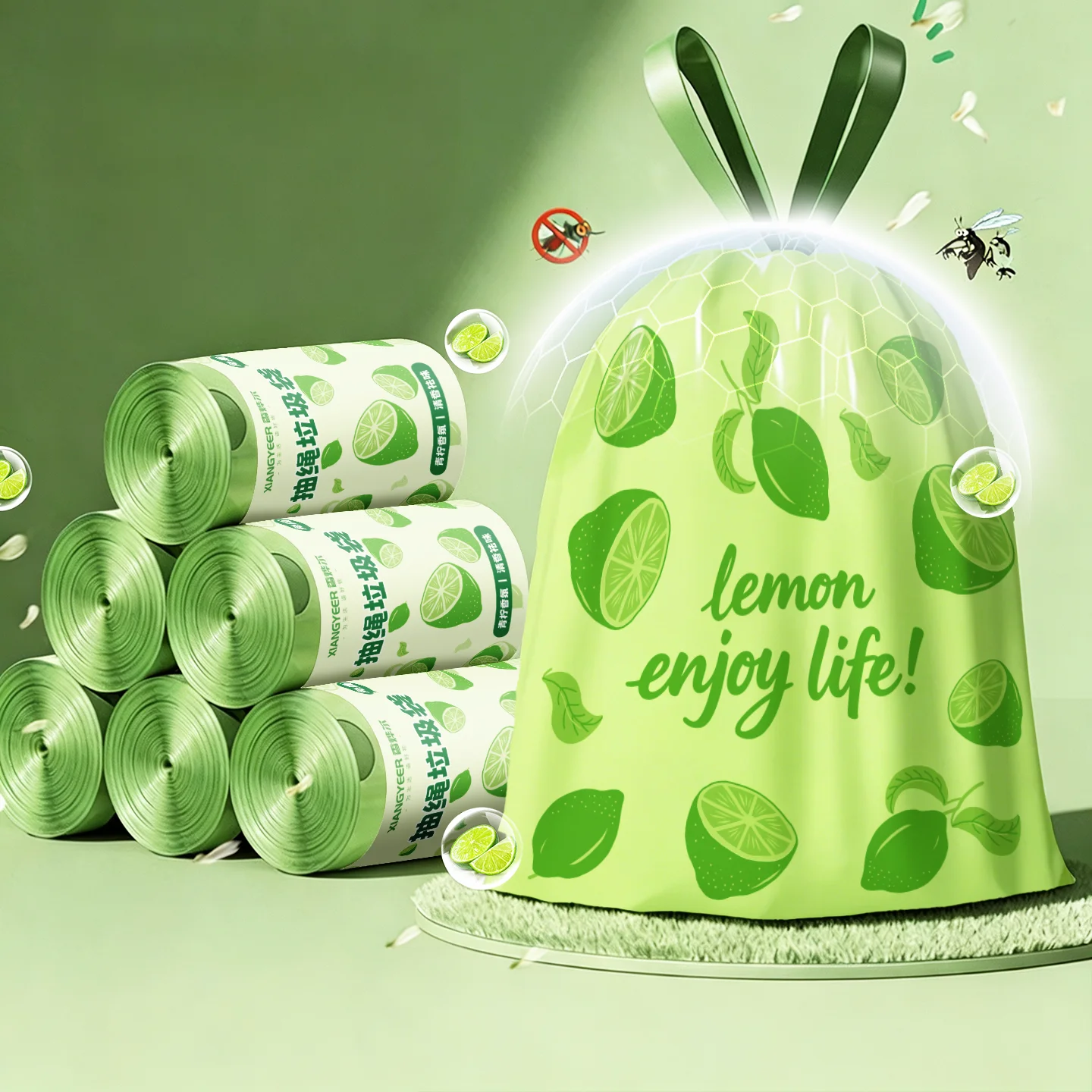 lemon print pattern Tear-free garbage bags home portable Kitchen dormitory enlarged and thickened plastic bag