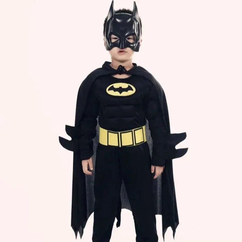 25COSKids Bat Cosplay Tuta Costume da eroe con mantello Maschera da uomo Supereroe Wayne Festa di carnevale di Halloween di alta qualità