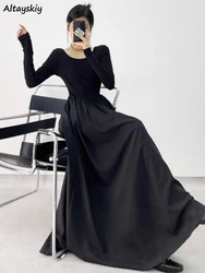 Maxi Dresses Women Simple Temper Slim Mature French Style Sexy Females Long Sleeve Party Harajuku Autumn Fashion Casual A-line