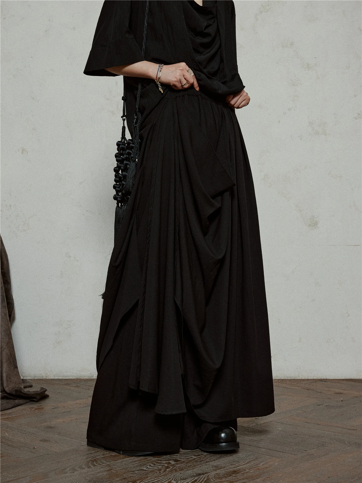 

Sunyvonne Dark Irregular Double Layer Wide Leg Pants Ultra Long Skirt Draping Sense Original Design Women's Casual Pants