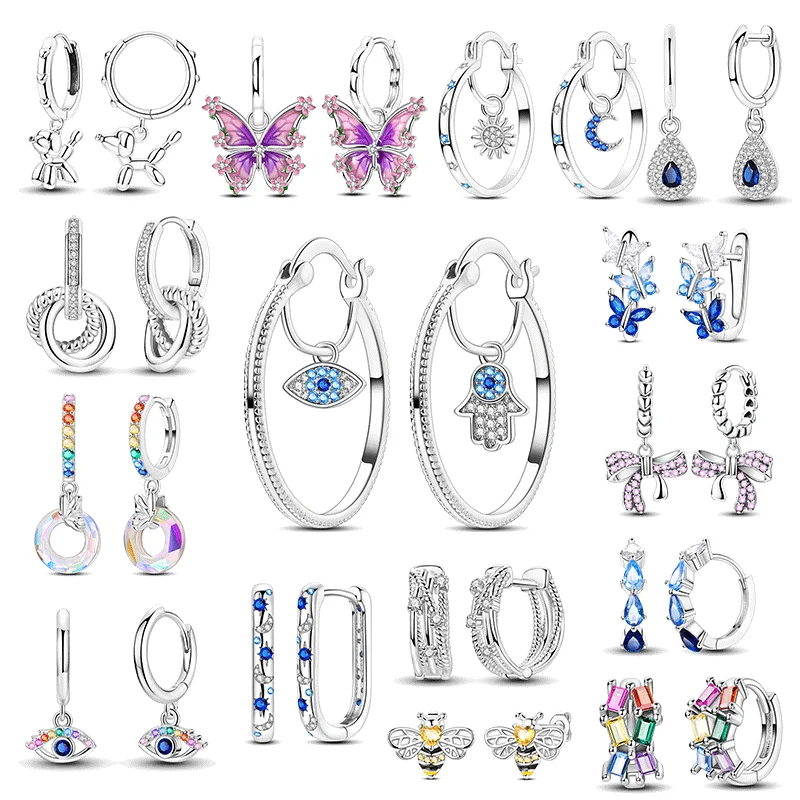 

925 Sterling Silver Famati's Hand Original Hoop Earring for Woman Bow Tie Star Zircon Earring Luxury Pendientes Fashion Jewelry