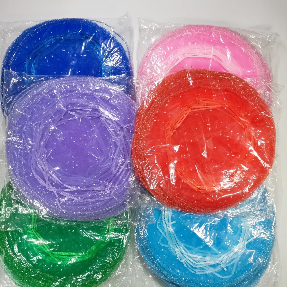 100pcs 26 35 40cm Dia White Round Organza Bags Wedding Party Decoration Favors Drawable Gift Bag Jewelry Packaging Bags Pouches
