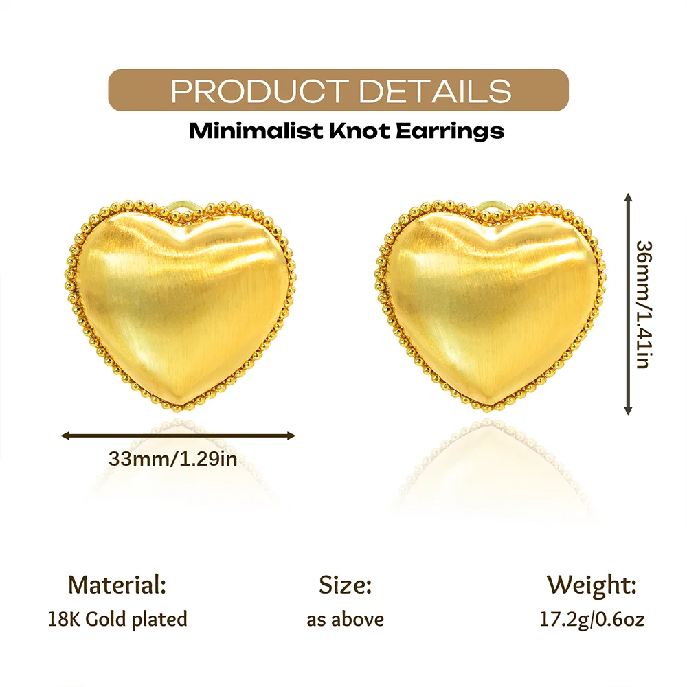 YTJX Exquisite Love Heart Drop Earrings 18K Gold Color Chunky Piercing Earring For Women Lover Anniversary Gift Party Jewelry