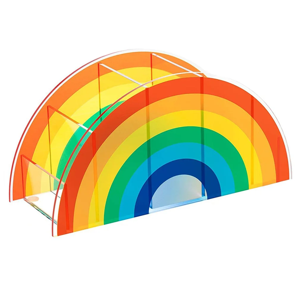 

Rainbow Pen Holder Acrylic Stationery Organizer Multi-Grid Desktop Storage Box For Office Home School Cosmetics Cables