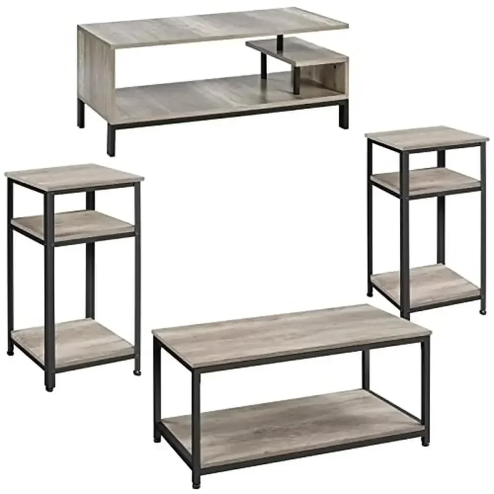 Living Room Furniture Set TV Stand Console Table Coffee Table with Storage Shelf End Industrial Style Rustic Design Easy Setup