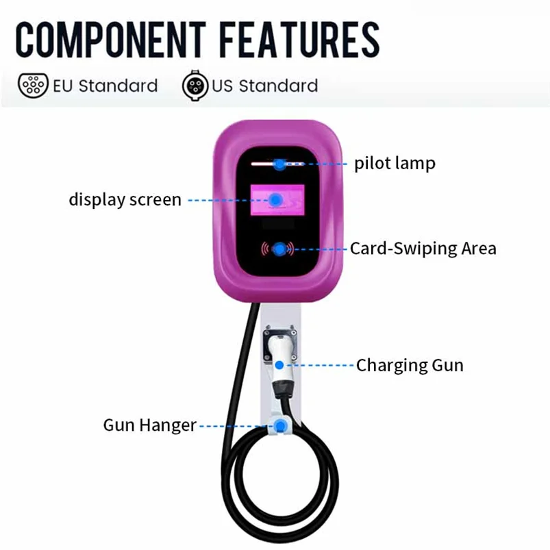 European Standard 21KW Wall-mountedsingle Gun AC Charging Pile LED Indicator Green/Blue/Red Ev Charging Station