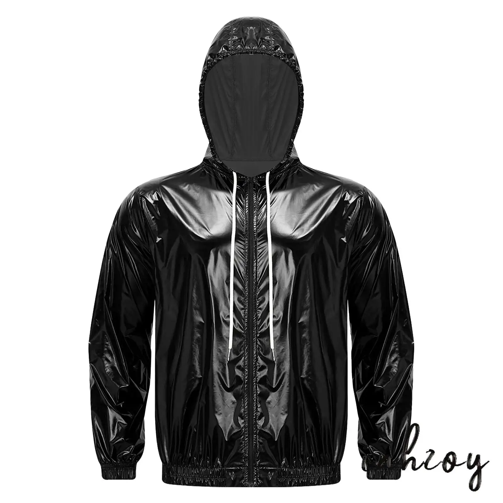 

Mens Waterproof Hooded Jacket Long Sleeve Front Zip-up Drawstring Hood Outerwear Windbreaker Raincoat for Hiking Fishing Biking