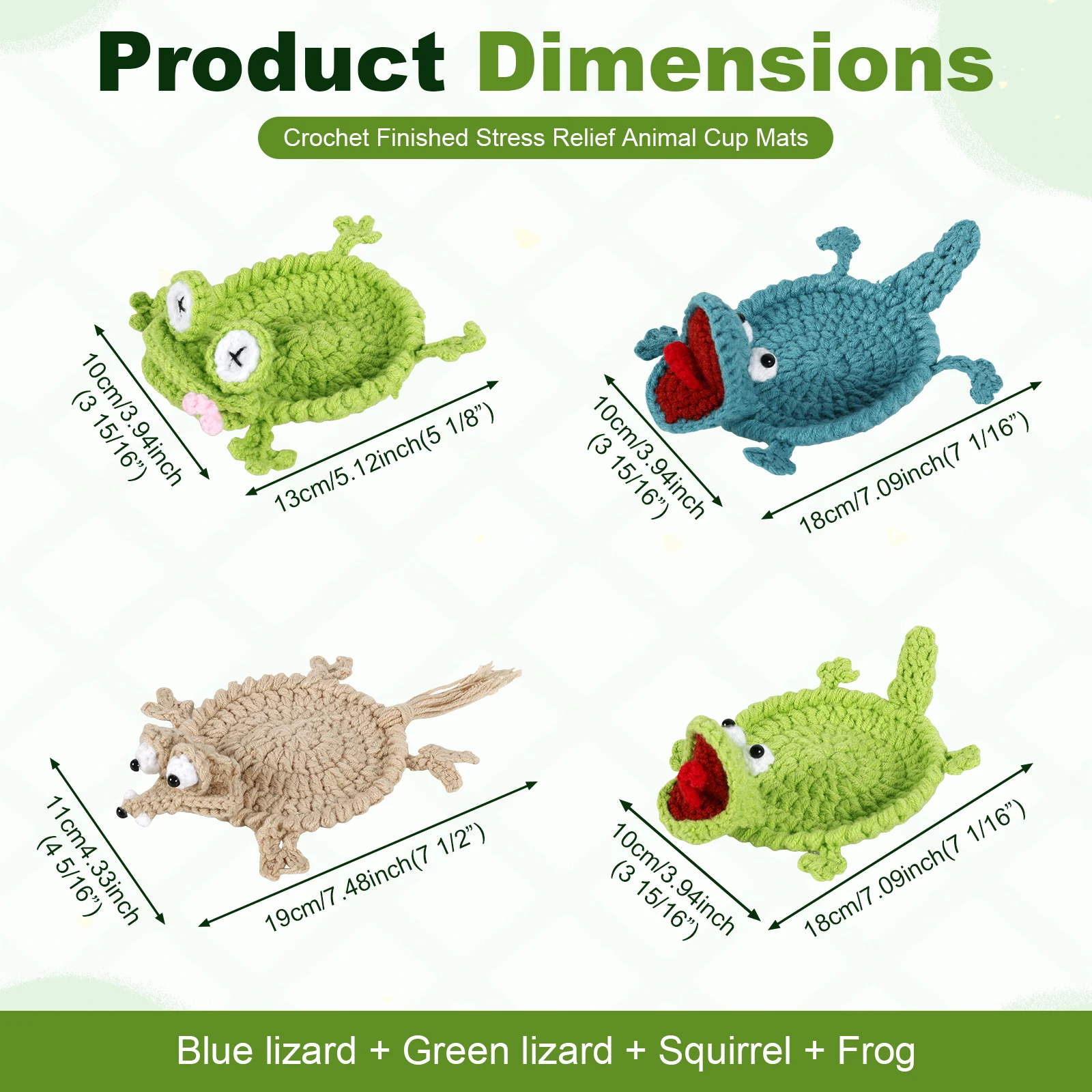 4 Pcs Funny Creatures Crochet Cup Mats Handwoven Cotton Coasters Heatproof and Moisture-proof Cup Pads for Home Office Daily Use