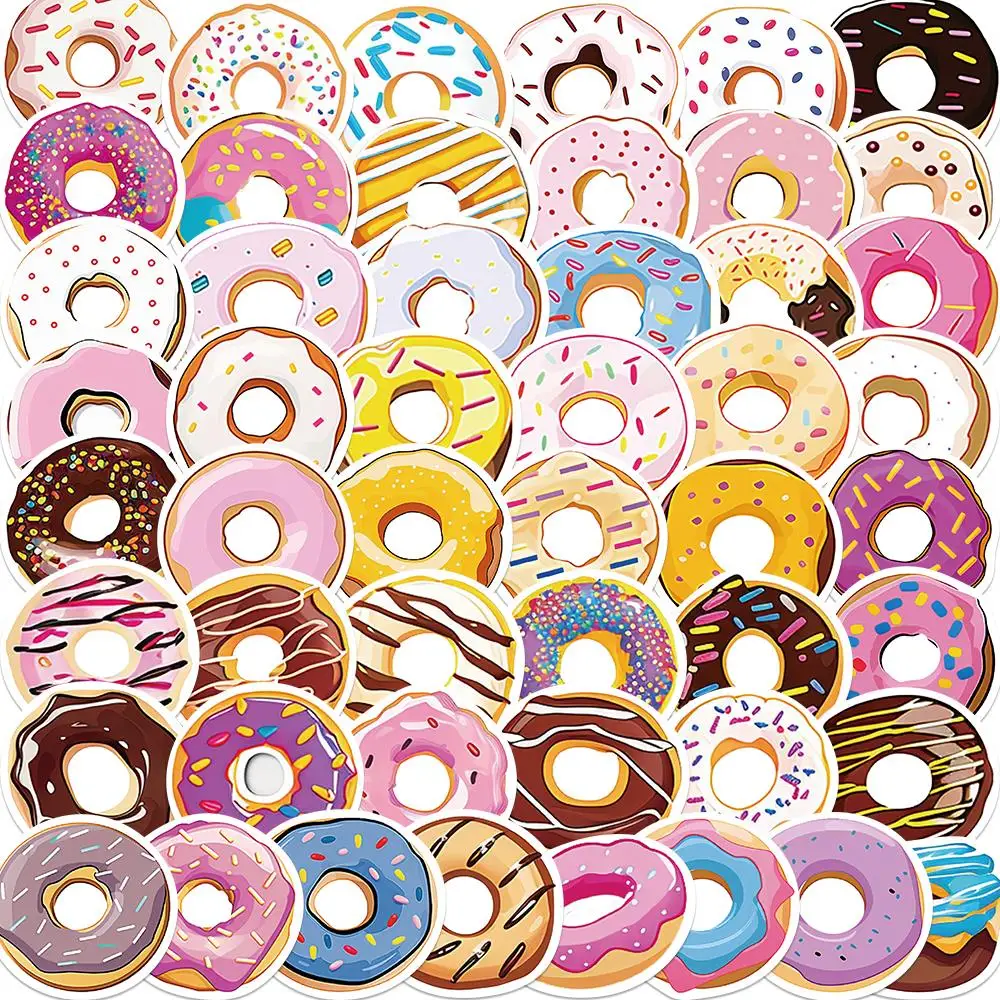 50PCS Delicious Donut Cartoon Kids Sticker For Kids Toy Luggage Laptop Ipad Cup Diary Guitar Car DIY Gifts Toys Decal