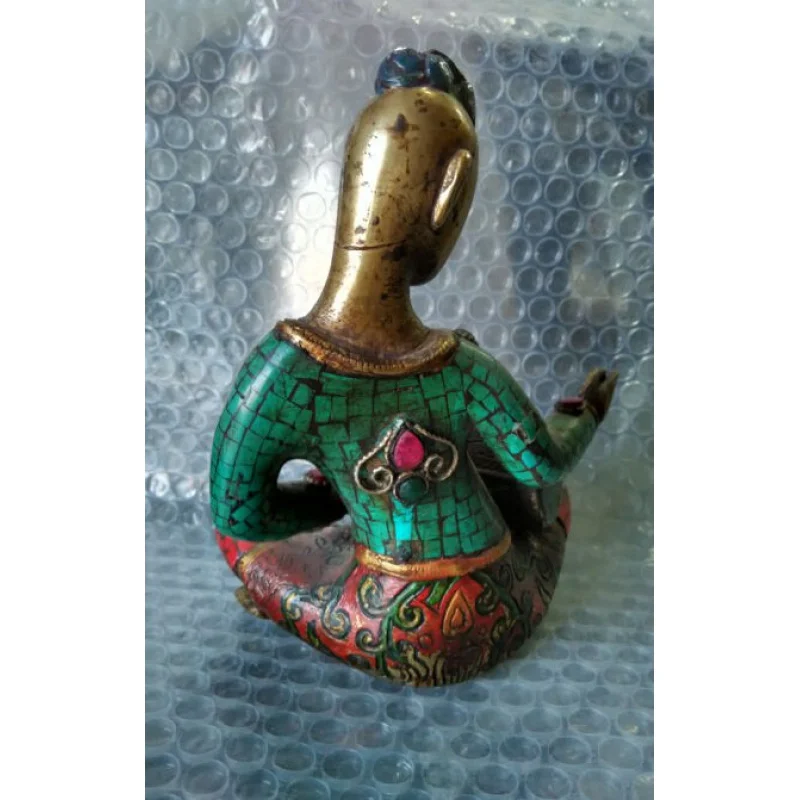 17 cm *high Tibetan Buddhism copper inlaid turquoise singing in China #3354