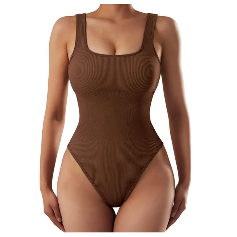 

Женский бежевый ребристый боди с квадратным вырезом, без рукавов, эластичный, облегающий, повседневный, для ношения под одеждой