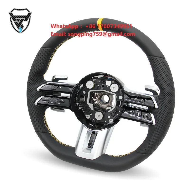 Custom Black and Yellow Leather logo Modified Steering Wheel for Mercedes Benz C GLC E S CLS AMG Zc-223-p3