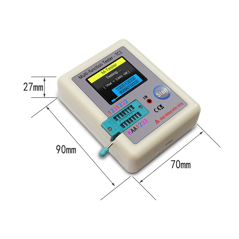 LCR TC1 TFT LCD 디스플레이 멀티미터 트랜지스터 테스터, 다이오드 트라이오드 캐패시터 저항 테스트 계량기, 1.8 인치