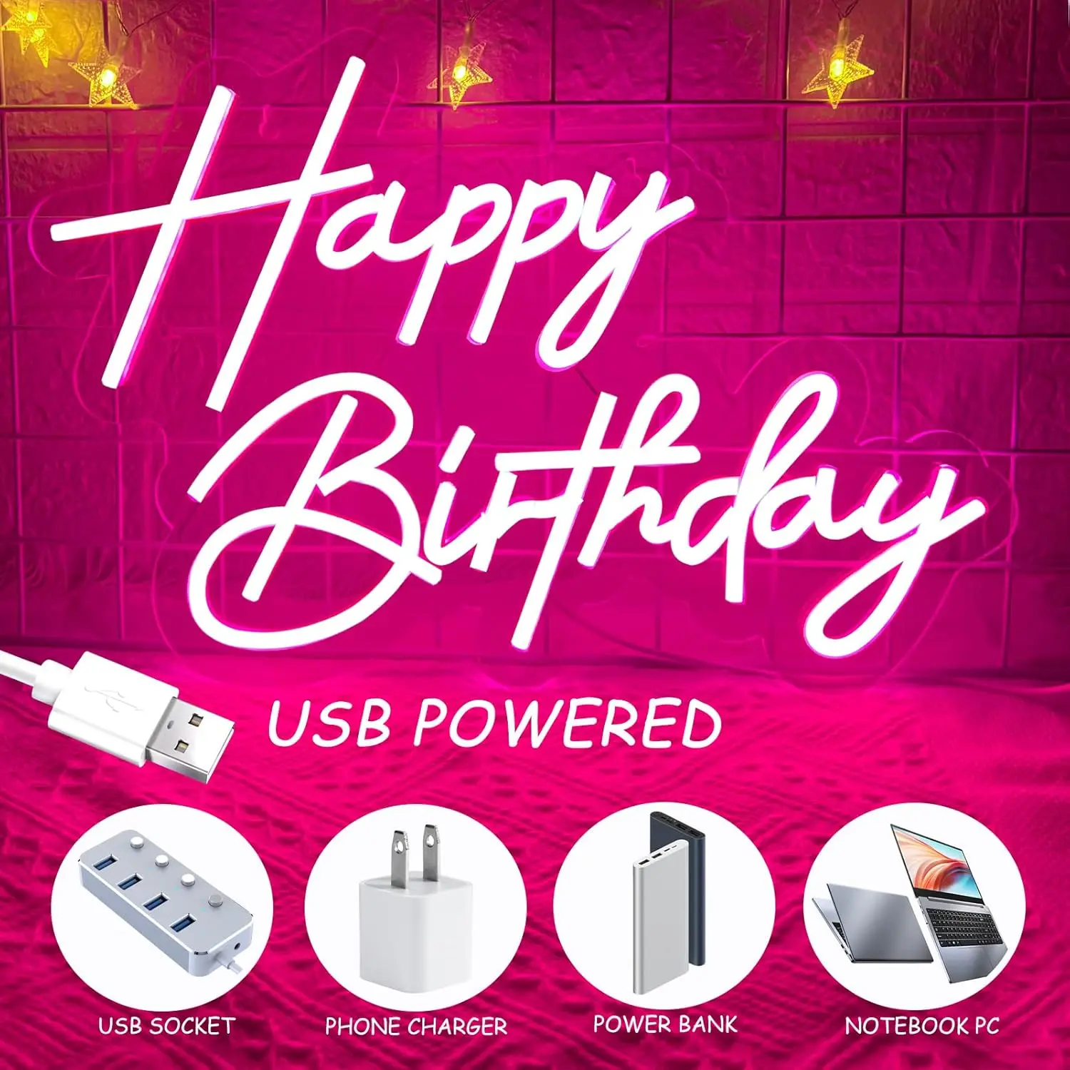 Happy Birthday Neon Sign for Wall Decor, Pink Led Neon Light Signs, Art Decoration Happy Birthday Neon Light Sign for All Birthd