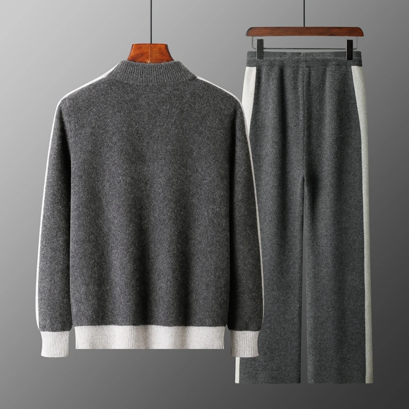MVLYFLRT Men's 100% Merino Wool Knitted Zipper Cardigan Tracksuit Set Comfortable Soft Breathable Casual Outerwear 25452430