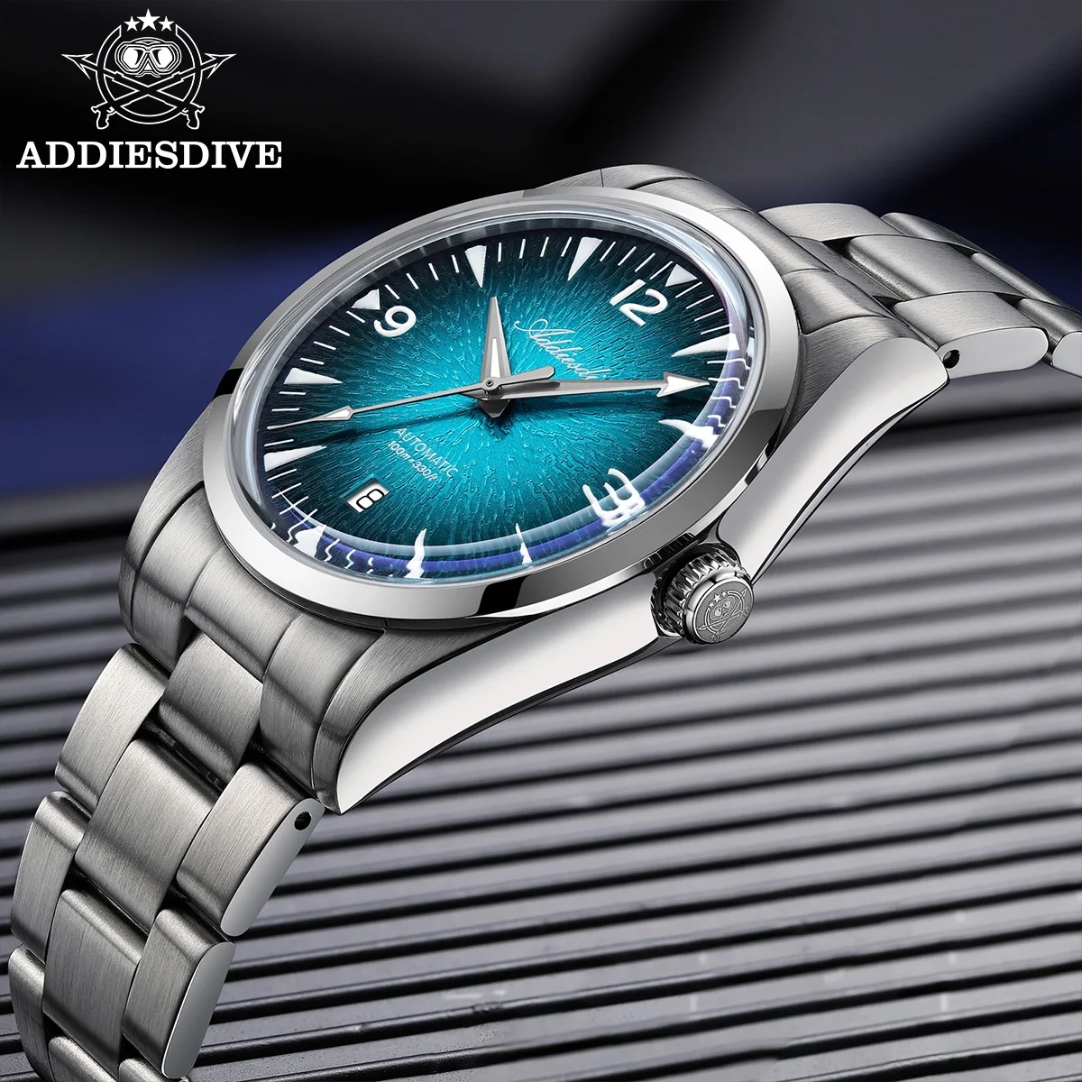 ADDIESDIVE グラデーション腕時計男性用 AD2508 リロイオンブレ ステンレス鋼防水 BGW9 発光自動機械式時計新