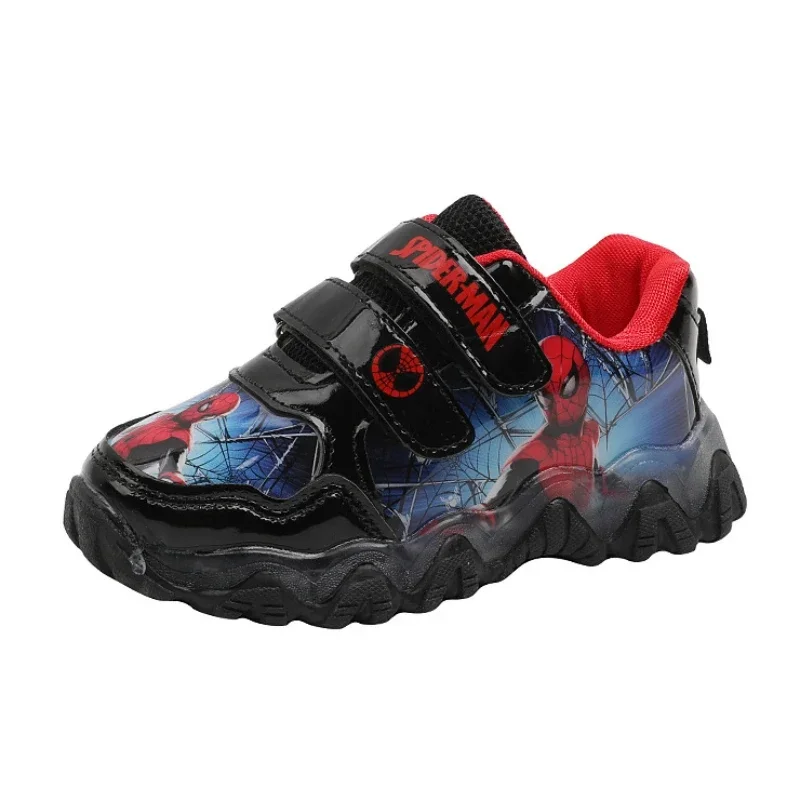 Disney Children\'s Sneakers Boys Spiderman Led Light Sport Shoes Student Shoes Hook Anti-slip Kids Outdoor Shoes Basket Shoes