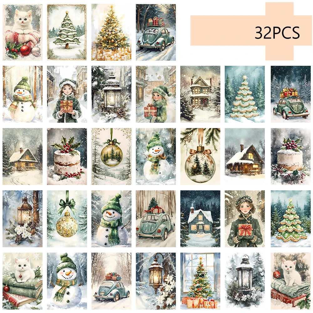 32 Stück, Vintage-Weihnachtspostkarte, grün, Geburtstags-/Jubiläumsgeschenk, Sammlerstück, geeignet zum Verschenken, kann verschickt werden. – Detail 1
