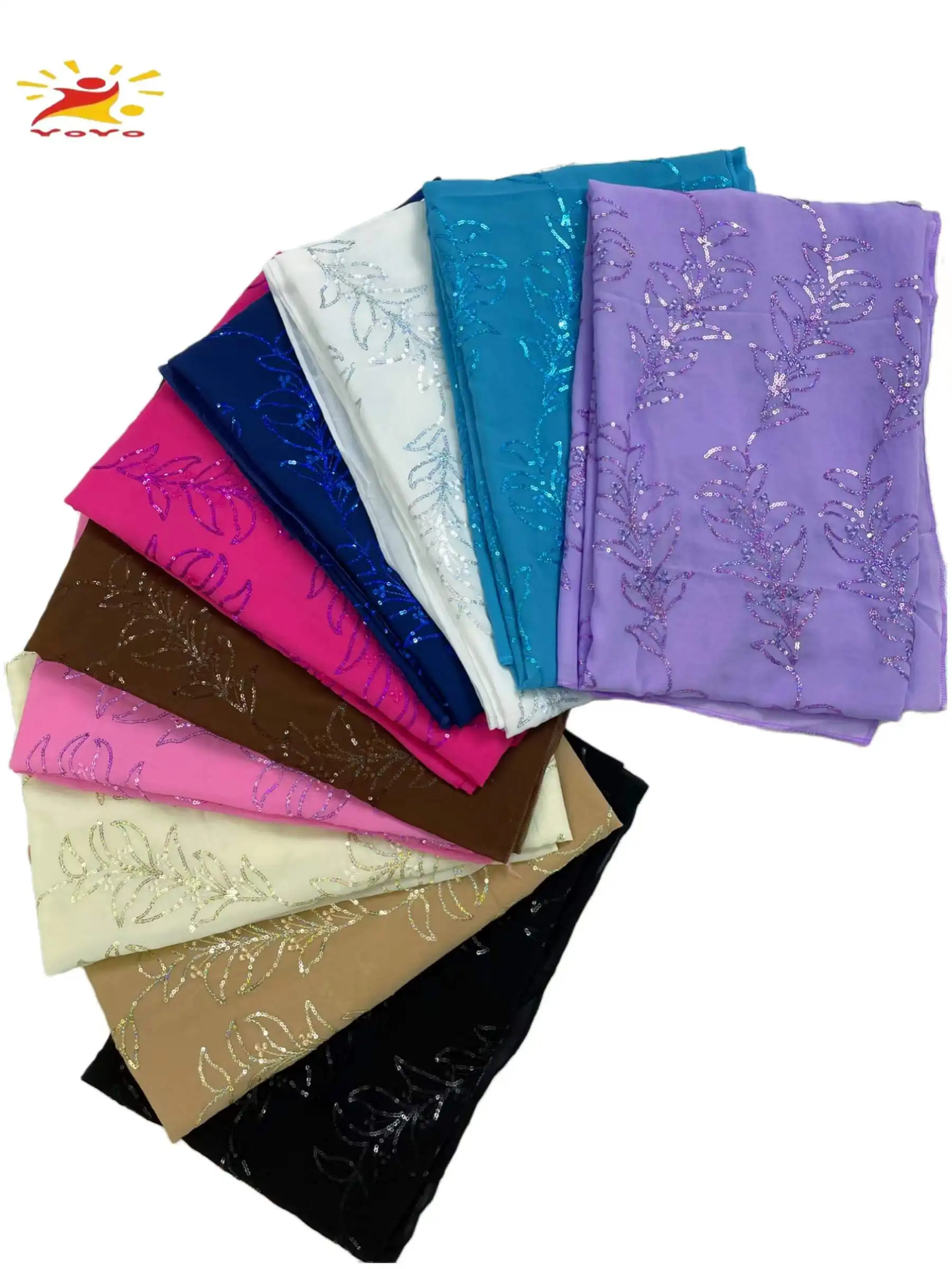 2022Muslim Sequin Embroidery Chiffon Hijab Scarf for Women Islamic Headscarf Foulard Femme Plain Shawls And Wraps Hijab Ladies