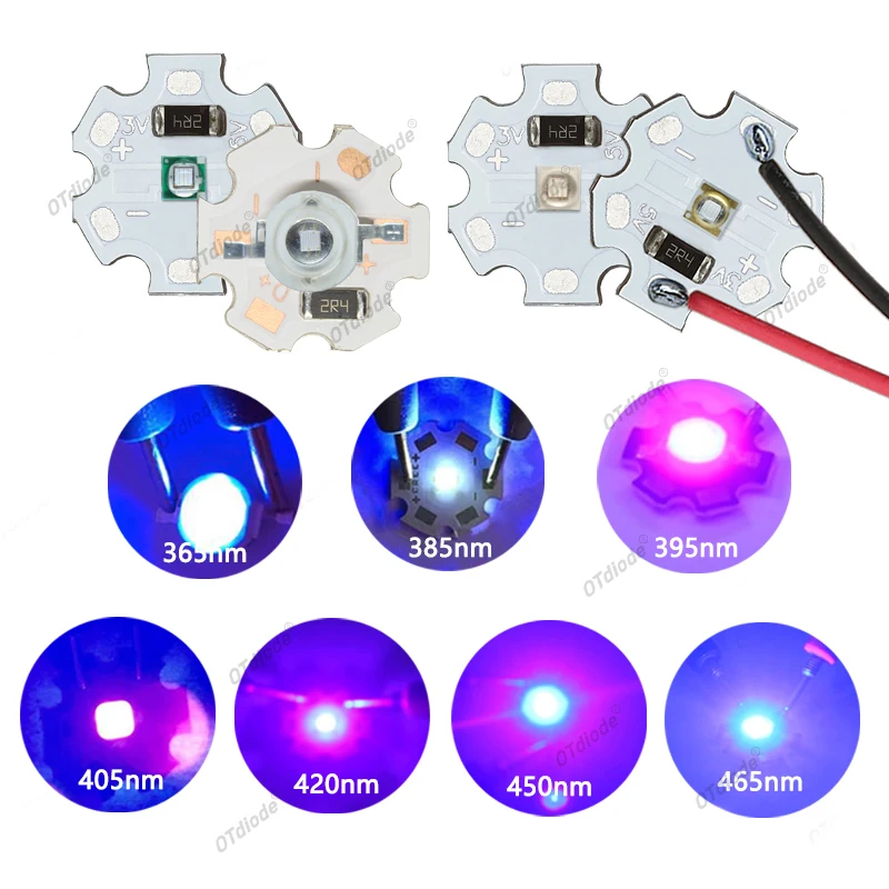 3535 UV 3W Purple High Power LED 3V 3.7V 5V 12V Chip 365nm 370nm 385nm395nm 400nm 410nm 420nm Beads Ultra Violet Light With PCB image 5