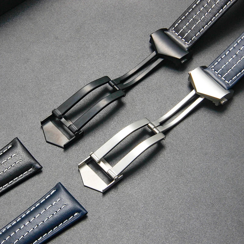 حزام ساعة من جلد البقر الأصلي عالي الجودة لسلسلة تاغ هوير ناعم ومريح مقاوم للماء مقاس 22 ملم باللون الأسود والأزرق