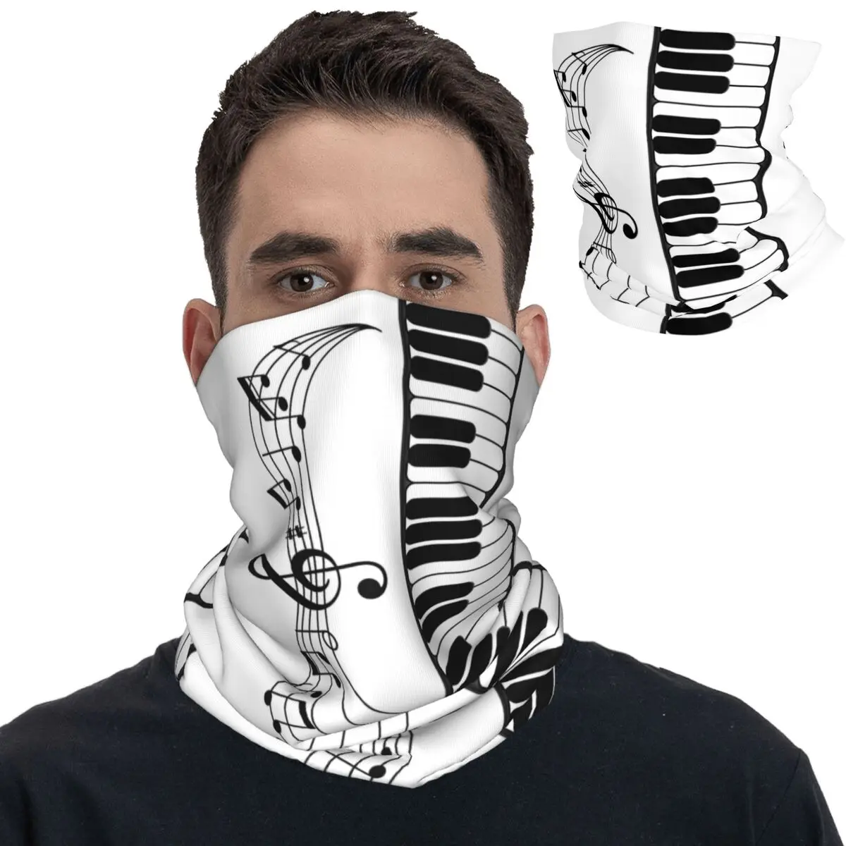 Piano Keyboard And Music Bandana Neck Gaiter Printed Balaclavas Wrap Scarf Headband Outdoor Sports Unisex Adult Breathable