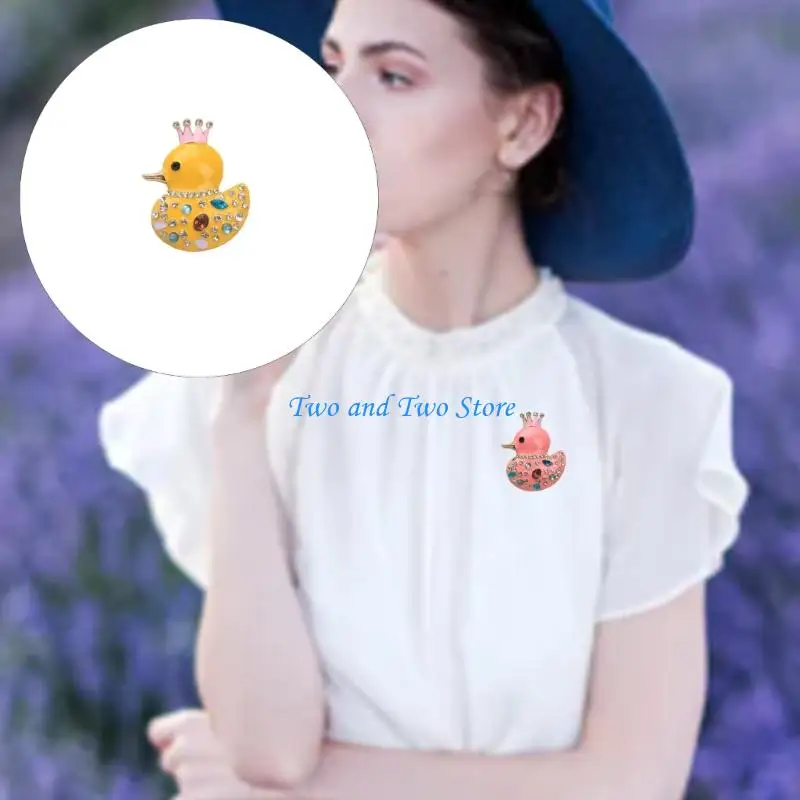 

HX6F Fade Resistant Duck Pin Crowns Designs Sparkling Crystals Animal Lapel Accessory