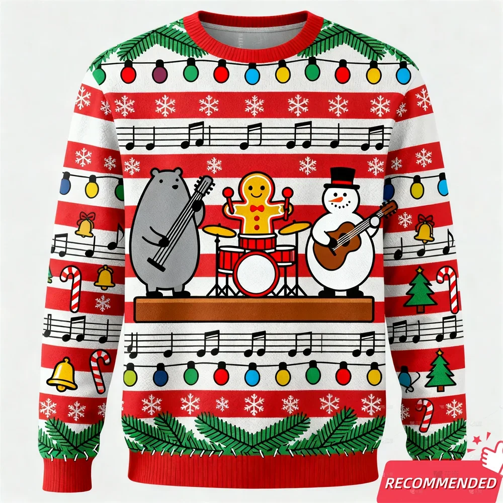 عيد الميلاد مضحك الفرقة سانتا كلوز الكرتون الزنجبيل رجل كابيبارا سترة قبيحة ثلاثية الأبعاد الطباعة Harajuku البلوز سترة غير رسمية