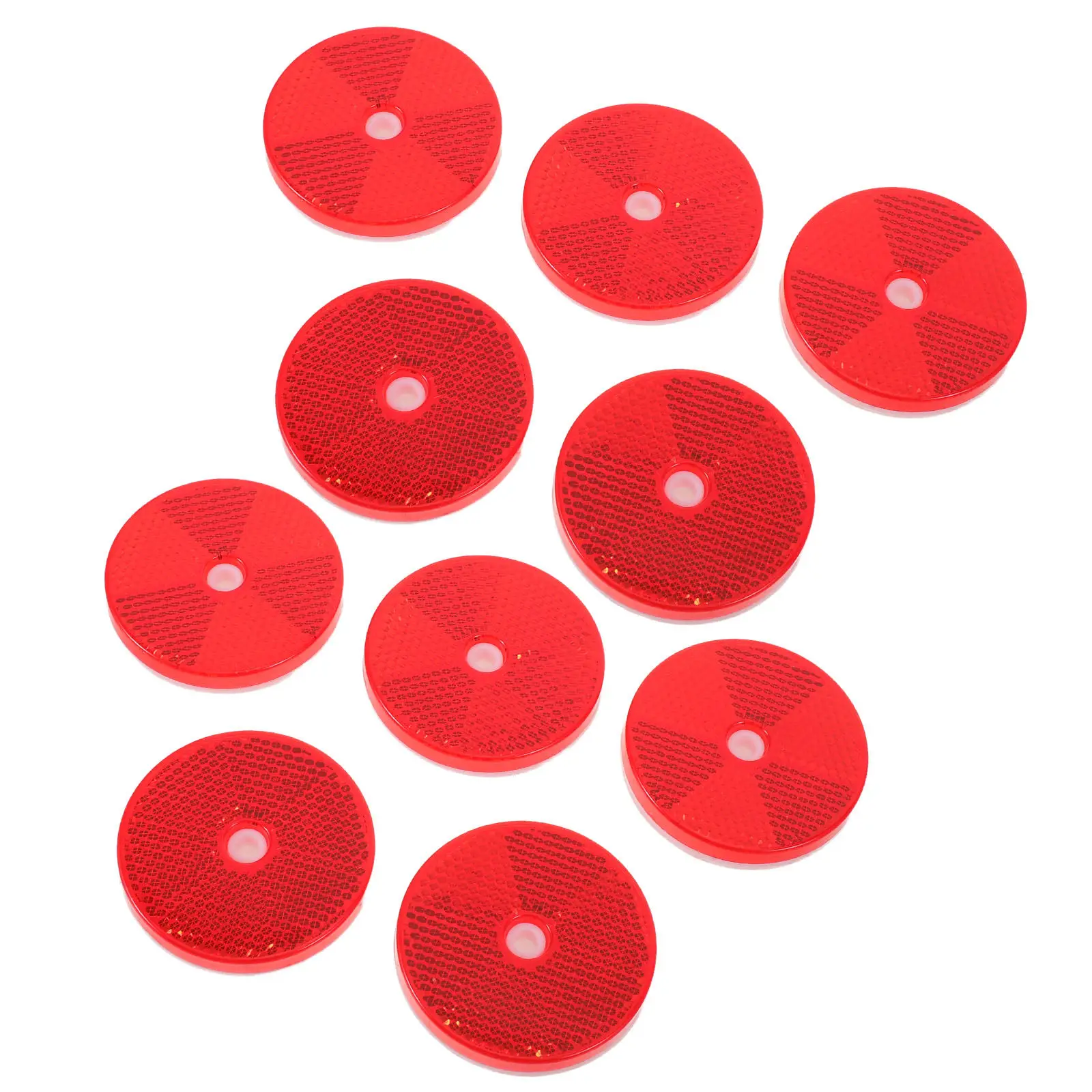 10Pcs Road Warning Outline Reflector Red Round Plastic Reflective Discs Strong Adhesive Back Outdoor Driveway Safety Markers