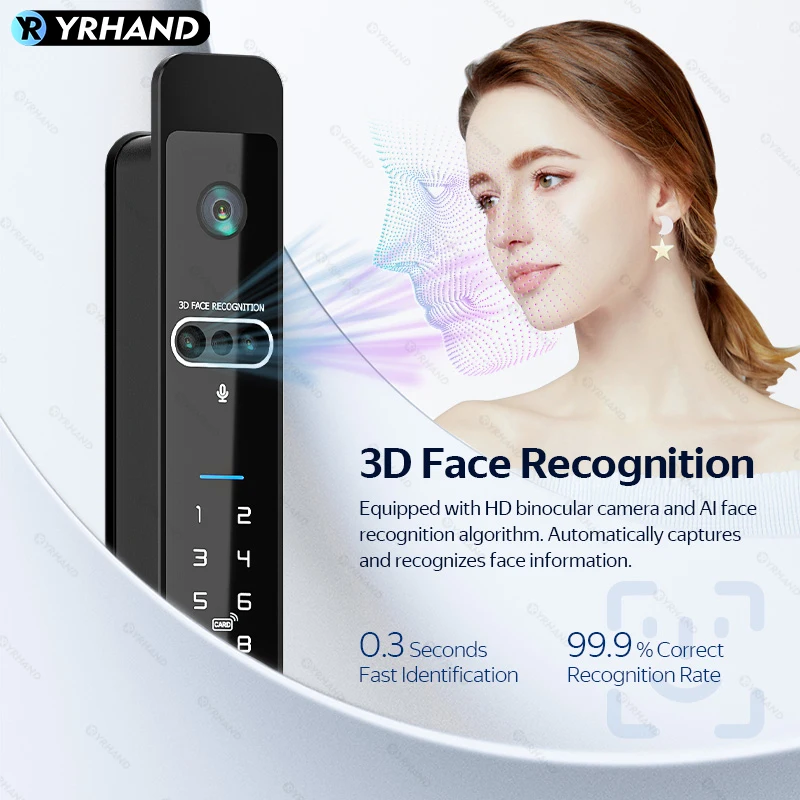 Real time intercom Tuya WiFi Smart Door Lock Electronic Lock 3D Face Unlock Password Key Fingerprint Unlock Sliding Door Lock