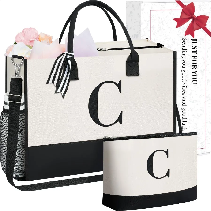 BAGAIL Initiale Tragetasche, personalisierte Geburtstagsgeschenke für Frauen, Lehrer, Freunde, Mutter, Hochzeit, Strandtasche mit Monogramm
