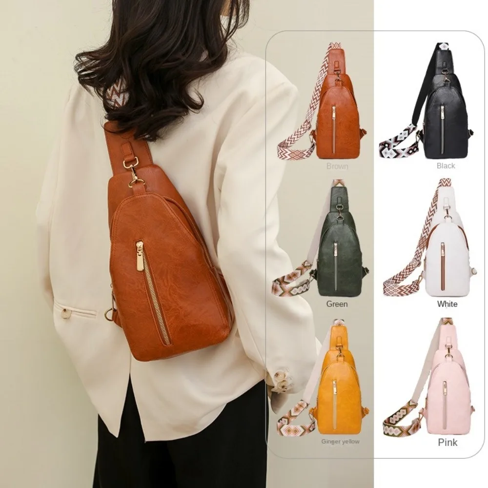 

Portable PU Leather Women's Fanny Pack Simple Bohemia Style Women Chest Bag Western Retro Casual Sports Shoulder Bag Running
