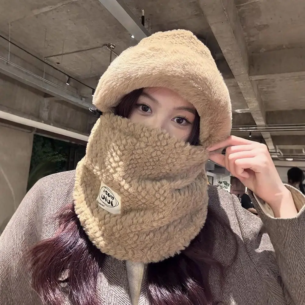 

Fashion Plush Beanies Cap Windproof Neck Warmer Winter Hat Scarf Set Thickened Keep Warm Ear Protection Hat Outdoor Face Mask