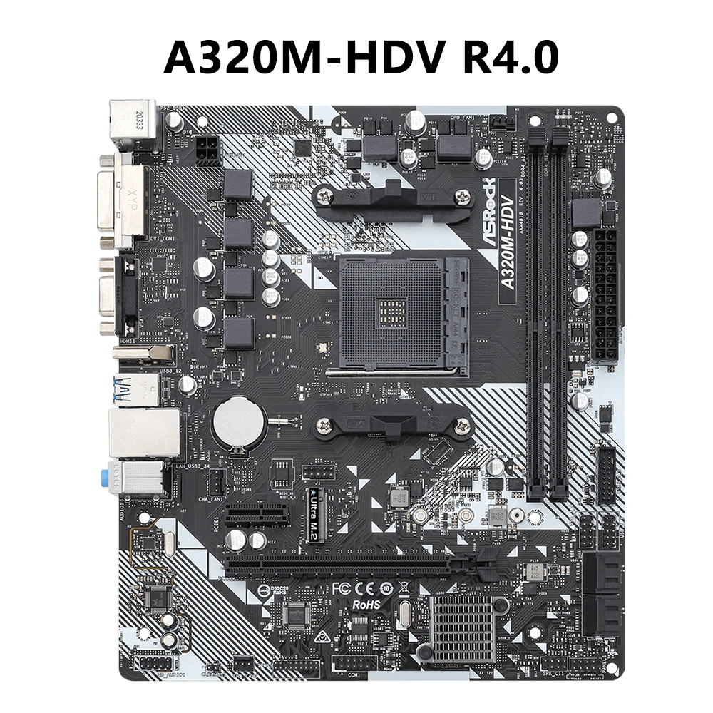 

Материнская плата ASROCK A320M-HDV R4.0 AMD A320 для Ryzen 5600X 3200G Athlon 3000G CPU DDR4 3200+(OC) M.2 Micro ATX AM4, материнская плата
