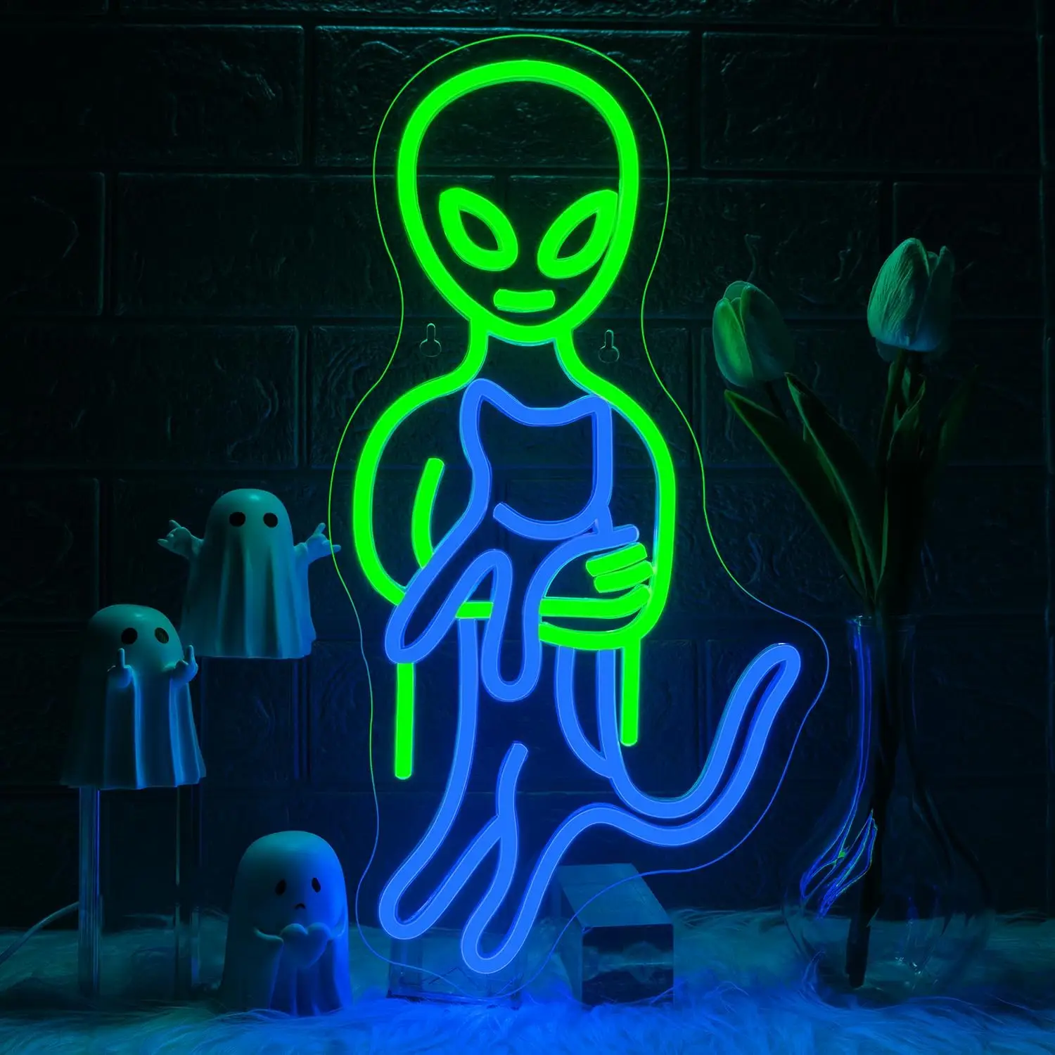 

Зеленая неоновая вывеска с изображением инопланетянина, USB затемняемая забавная светодиодная лампа для дома, паба, вечеринки, бара, игровой комнаты, спальни, украшения, подарок