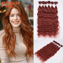 FASHION IDOL 20 inch Loose Water Wave Hair Bundles 6Pcs Synthetic Hair Extensions Ombre Brown Body Wave High Temperature Hair