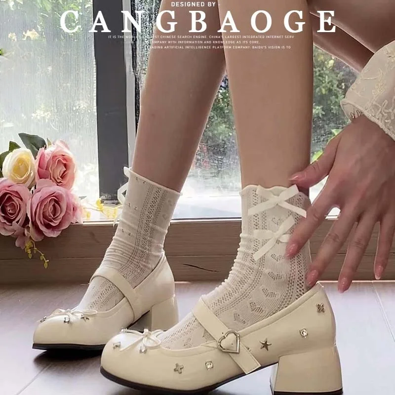 2026 New French Mary Jane Heels For Women Cute Bowknot Low Heel Dress Shoes Comfortable Office Pumps