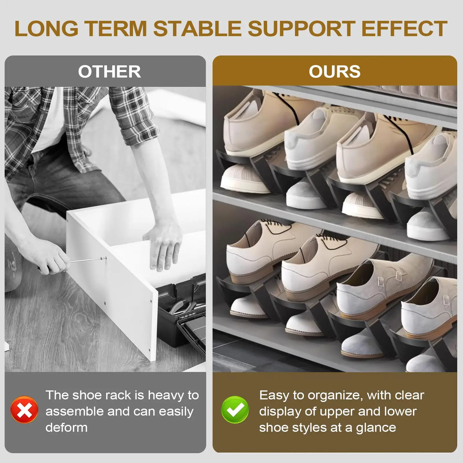 

Shoe Slots Shoe Stack Stackable Double-Layer Non-Slip Holder Storage For Entryway Door Garage Dorm Wall Bed