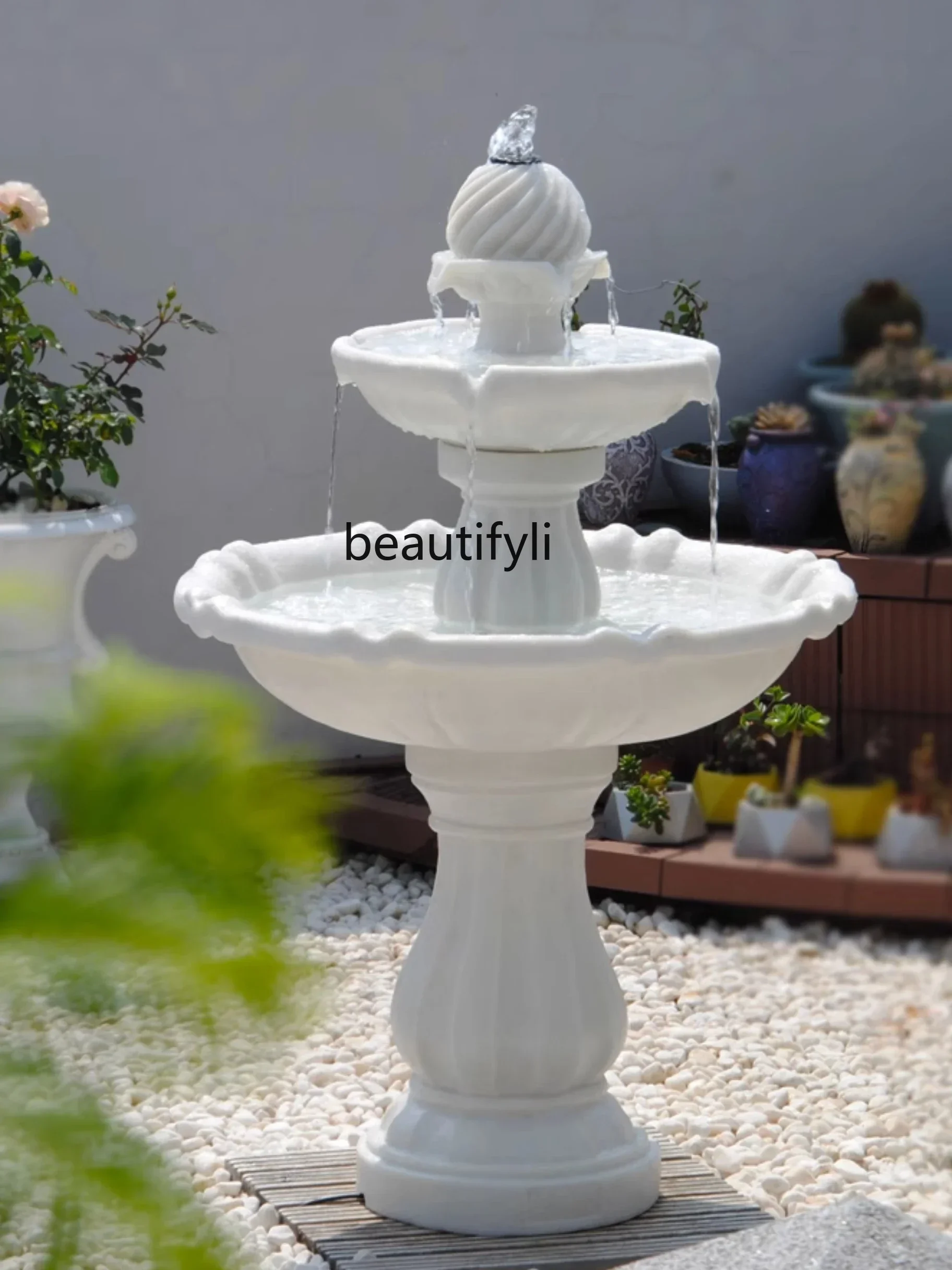 European Style Fountain Villa Decoration Solar Circulation Flowing Water Ornaments Outdoor Pool Courtyard Landscaping