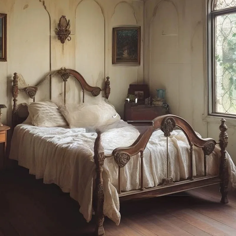 Neoclassical carved princess bed French light luxury retro double bed rustic solid wood bed