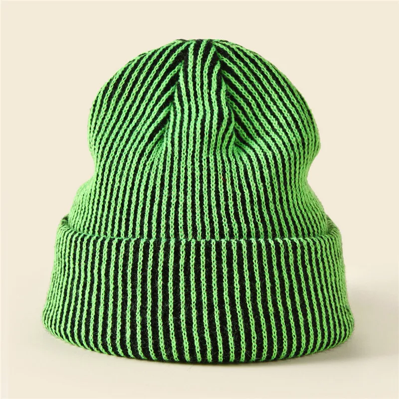 Baggy knitted beanie hat for women New winter designer soft breathable warm skullies gorros Men solid striped knit hat