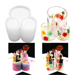 DIY Crystal Epoxy Resin Mold 3 in 1 Eyeliner Makeup Brush Storage Bucket Pen Holder Silicone Mold