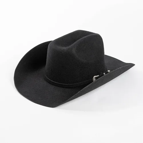 Imagen 2 del producto USPOP Sombrero de vaquero de fieltro de lana 100% con hebilla de cinturón Sombrero de jazz de ala ancha de 4 tamaños Sombreros de fieltro de otoño e invierno