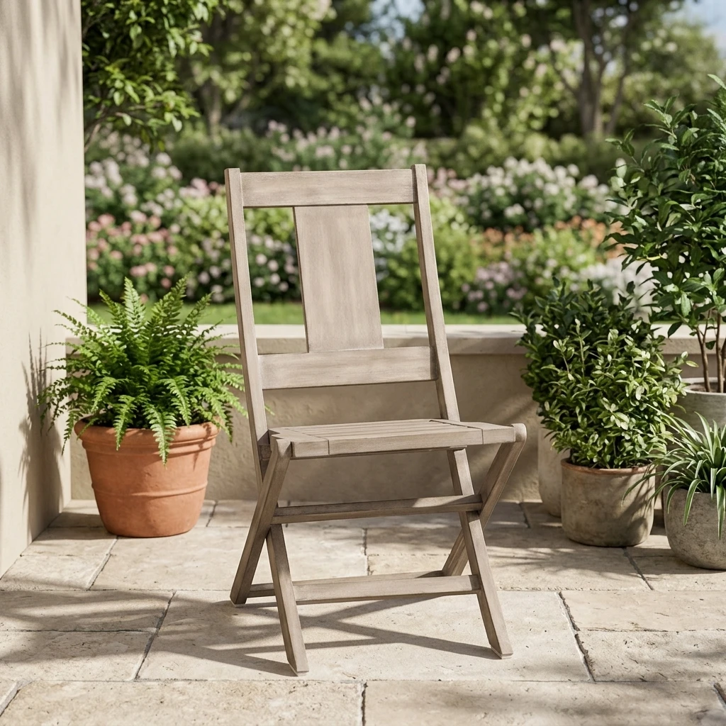 Teak Frame Armless Folding Chair Solid Wooden Outdoor Portable Folding Chair Stylish Teak Wood Dining Chair For Courtyard