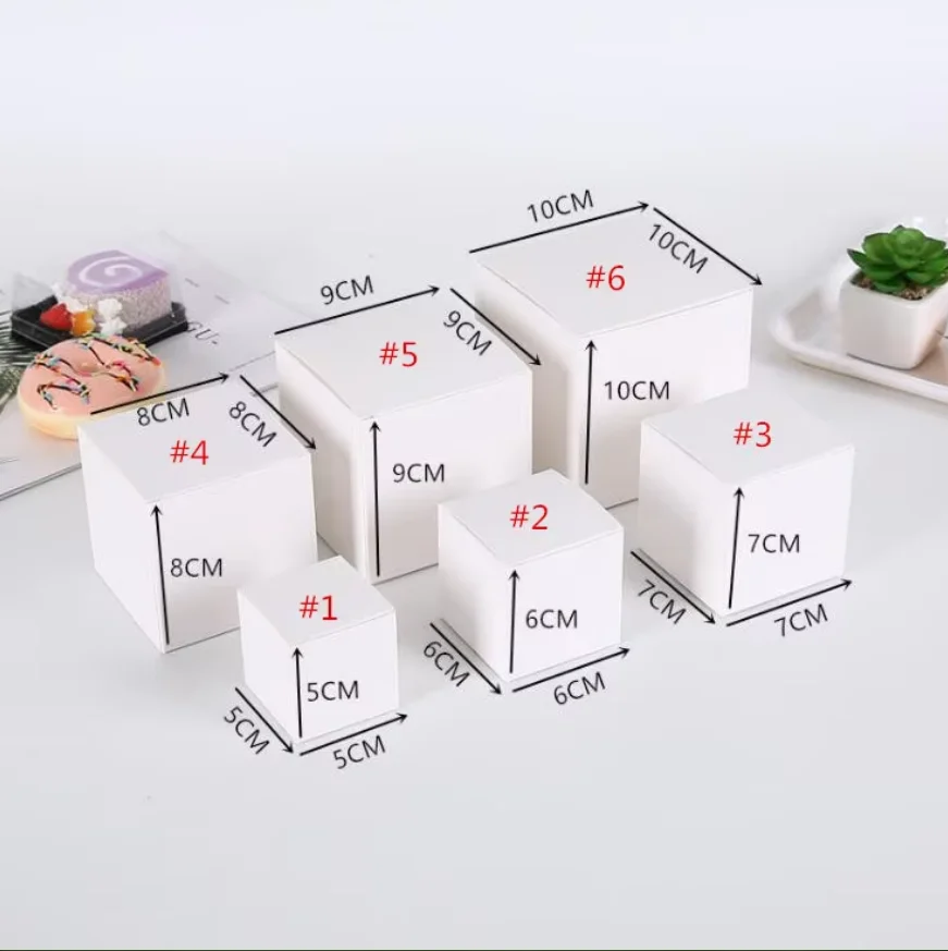 50 Uds. Caja de regalo de papel de embalaje de cubo pequeño de 8 tamaños, caja de embalaje de jabón hecha a mano blanca, caja de papel barata para recuerdo de boda