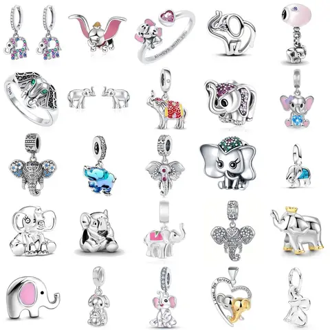Fine mascot Charm Fit Original Bracelet Women DIY Flying Elephant Bead s925 Silver Accessory elephant Pendant Ring earrings Gift