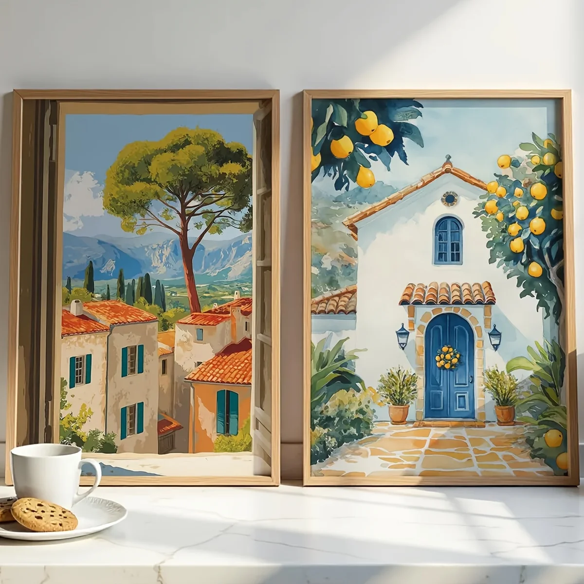 3pcs  frameless Italian Watercolor Wall Paintings Featuring The Amalfi Coast Tuscan Landscapes Travel Posters Bohemian Style Gal