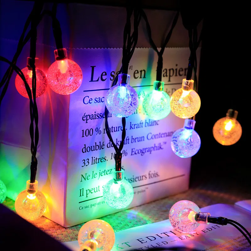 Solar Bubble Ball Light String Outdoor Camping Light String Decorative Crystal Ball Lantern Party Christmas Roadside Decoration